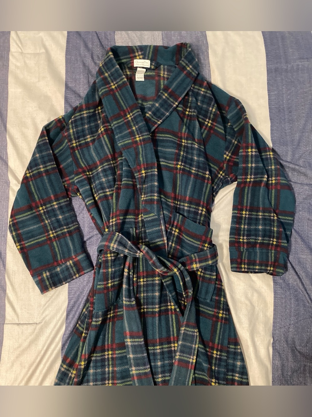 Vtg Christian Dior Mens Plaid Bath Robe One Size 47.5” Full Length